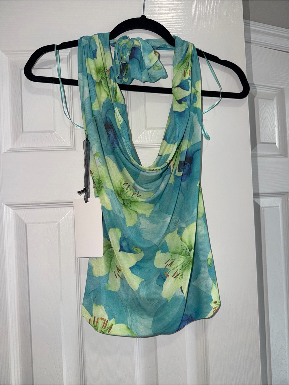 Floral Aqua Halter Scarves Top